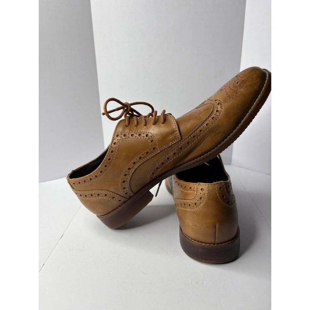 Rockport Mens‎ Tan Leather Wingtip Oxford Brogue Dress Shoes Shock Absorbing